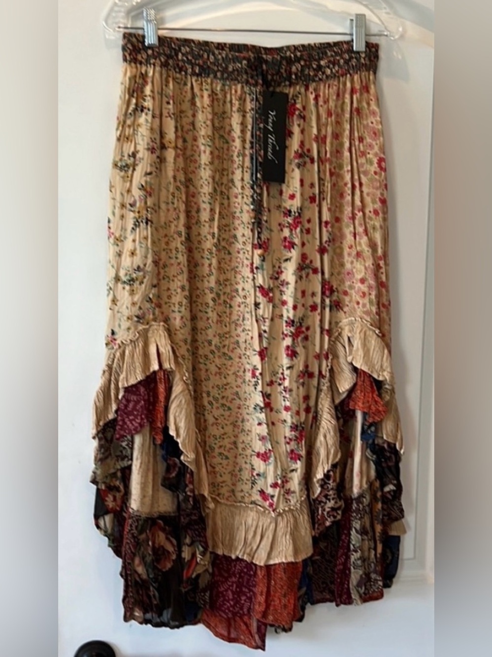 Young Threads Boho Floral Patchwork Latte Maxi “Saloon” Skirt - Picture 2 of 2